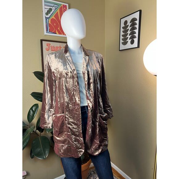 Anthropologie Cartonnier Champagne Velvet Long Blazer Jacket Size M - Picture 3 of 6